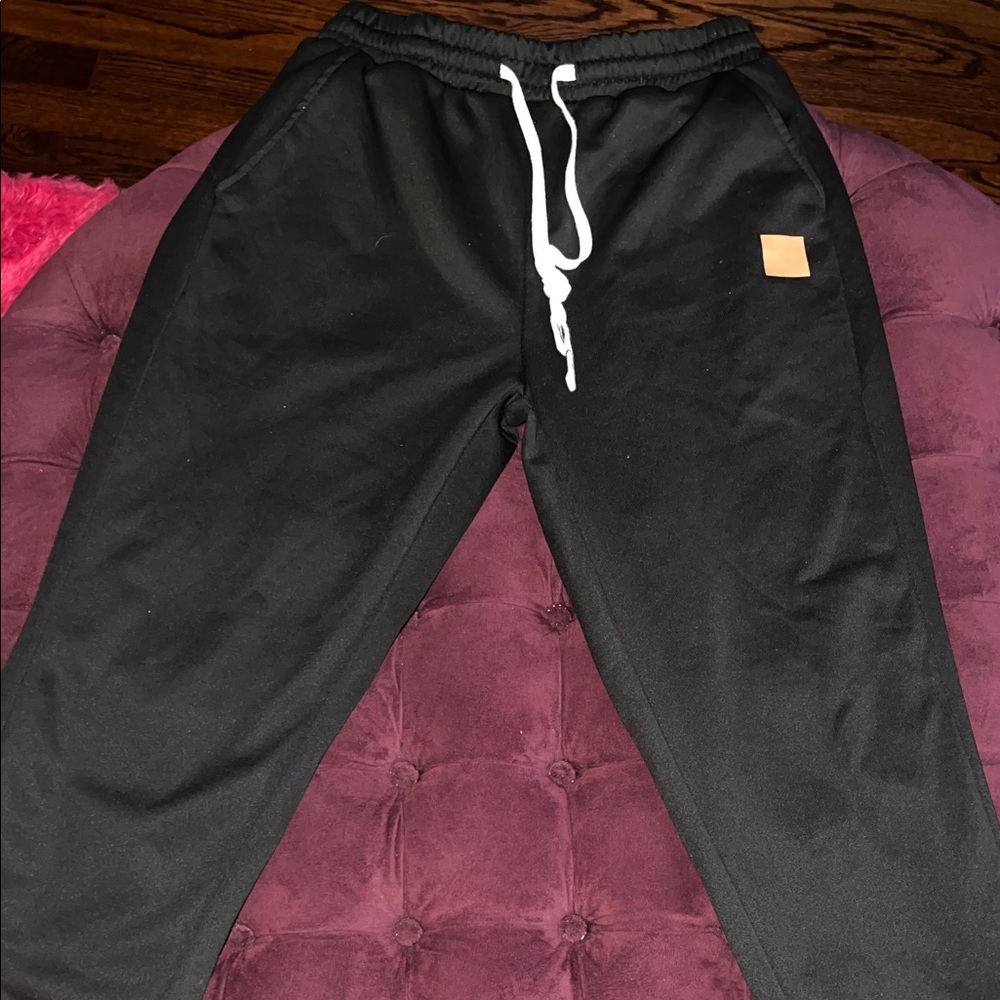 Black Jogger Pants with White Drawstring
